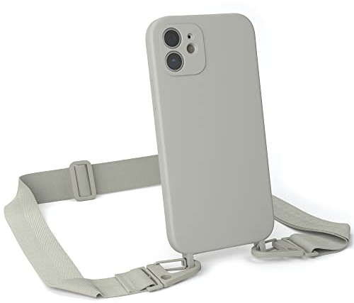 EAZY CASE - Handykette Silikon mit Karabiner - kompatibel mit iPhone 12 Handyhülle mit breitem Umhängeband, Handykordel mit Silikon, Hülle mit Band, Kette für Smartphone, Gurt, Taupe - Clips Taupe