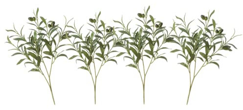 CURTEK 4 ramas de olivo artificiales para jarrones de 19 pulgadas, ramas de olivo sintético, hojas con frutas para decoración del hogar, bodas, fiestas, jarrones decorativos