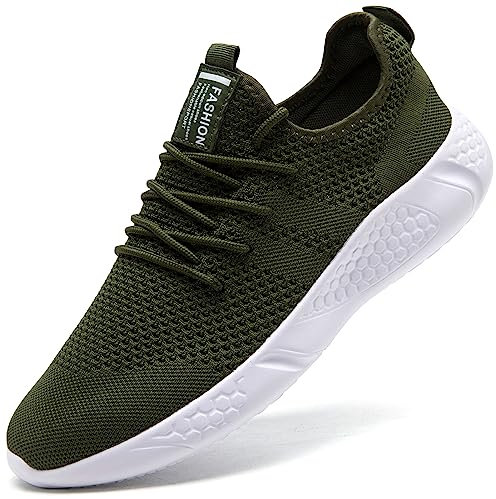 BUBUDENG Herren Laufschuhe Sportschuhe Sneaker Straßenlaufschuhe Turnschuhe Leichtgewichts Laufschuhe Freizeit Atmungsaktive Fitness Schuhe,Grün,EU 43
