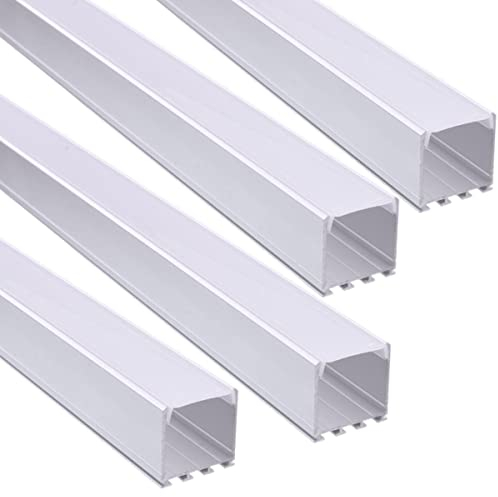 JANDEI - 4 x Quadratische Profile aus Aluminium, 1 Meter für die Installation, LED-Streifen-Pendelleuchte (26 mm breit x 26 mm hoch), durchscheinender Diffusor, inklusive Endkappen und Halterungen