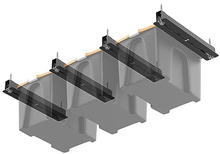 Ultrawall Scaffali portaoggetti da soffitto per garage, organizer da appendere per garage, con larghezza regolabile, resistente (4 pezzi, 3 bidoni)