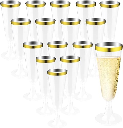 LWAIX Copas de Cava Copas de Champán de Plástico 160 ml Copas Reutilizables Copa Plastico para Fiestas Bodas Cumpleaños y Picnics 27Pcs (Oro)