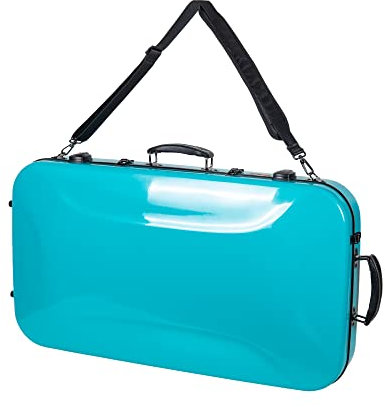 Crossrock Fiberglass Double Case-Fits A/F Style Mandolin and 4/4 Violin-Includes TSA Lock, Protective Blanket, Hygrometer, Removable Shoulder Straps-Mint Blue (CRF2020MVMB)