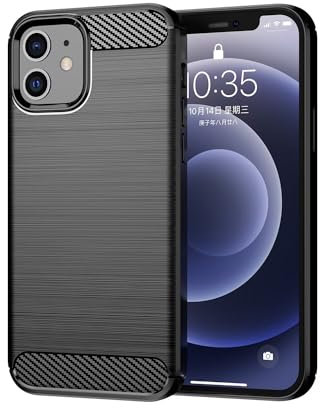 Jhxtech Case for iPhone 12 Mini, Carbon Fiber Slim Case with Shock Absorption, Black