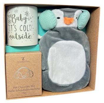Coffret cadeau avec bouillotte | Coffret cadeau chocolat chaud avec tasse, petite bouillotte et sachets de chocolat chaud, cadeaux de Noël pour elle | Cadeaux pour adolescentes | Cadeaux pour femmes |