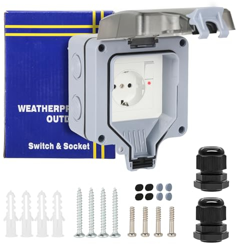 BuyWeek Prise Étanche Extérieure 16A Boîte de Derivation Étanche Prise étanche avec Interrupteur indépendant for Jardin Interrupteur témoin Lumineux résistant aux intempéries