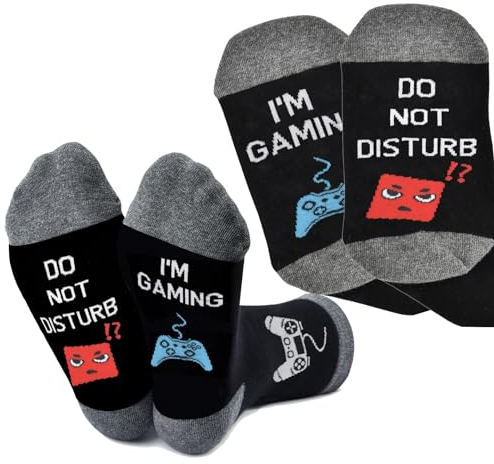 Moguri Gaming Socken, Lustige Socken Mit Spruch DO NOT Disturb,I'm Gaming Knöchel Socken rutschfeste Haussocken Wintersocken Geschenk Für Damen Herren Lange Socken,Schwarzgrau