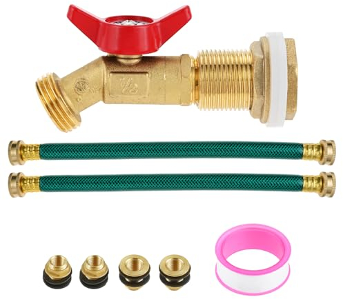 TEENGSE Kit de robinet de baril de pluie, robinet à tournant sphérique quart de tour, 2 tuyaux d'arrosage, raccords mâles en laiton de 1,9 cm