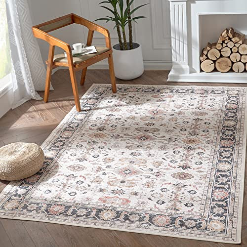 TOPICK Area Teppich Wohnzimmerteppich Vintage Blumenteppich rutschfest Faltbar Dünner Waschbar Läufer Bodenbelag für Innenbereich Büro Schlafzimmer Küche 240x300cm Braun