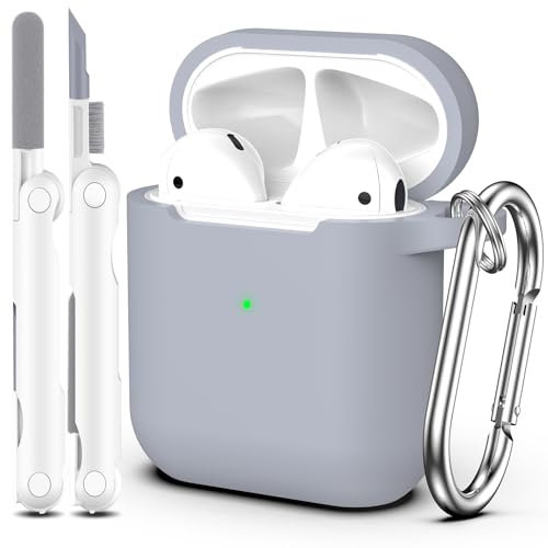 MHYALUDO Kompatibel mit Airpods-Hülle mit Reinigungsset und Schlüsselanhänger, Kompatibel mit Airpods 2 Generation 2019, 1 Gen 2016, weicher Schutz, Kompatibel mit Apple AirPods-Hülle, Grau