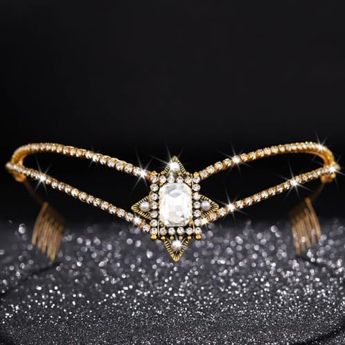Handcess Hochzeit Tiara Kronen Gold Strass Kronen Stirnband Prinzessin Kristall Tiaras Kopfschmuck Braut Kopfbedeckung für Frauen und Mädchen