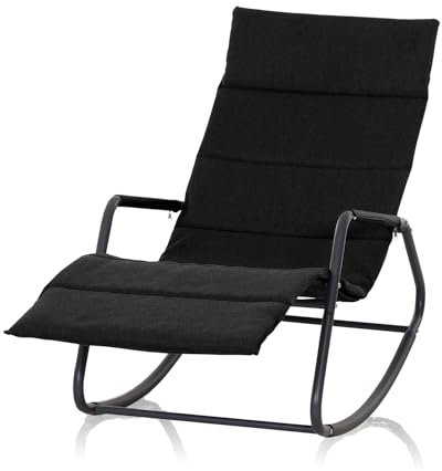 KHG Schaukelliege Schwarz aus Stahl und wetterfestem Gewebe, ergonomische Sonnenliege, Liegestuhl für drinnen & draußen Relaxliege Gartenliege 110 kg belastbar, 143 x 57 x 57 cm