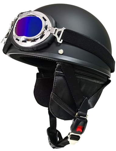 Mezzo Casco da Motociclista retrò Portatile Jet Casco Scodella Con Occhiali ECE/DOT Omologato Sicurezza Estivo Mezzo Casco per Elicottero da Pilota Chopper Vintage per Moto Cruiser 5,M