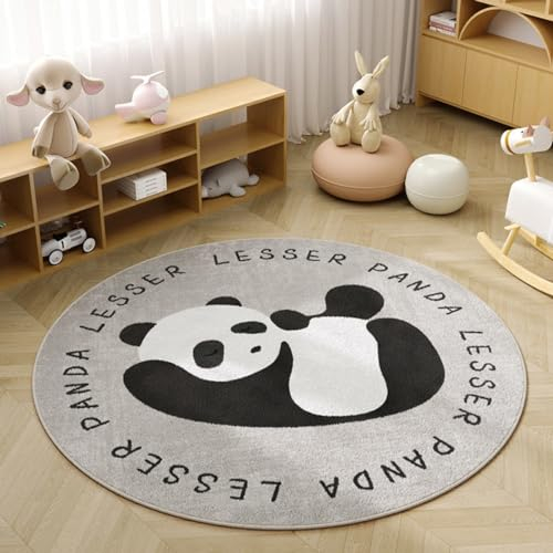 Viusneun Kinderteppich, Rund Kurzflor Wildtiere Teppiche Weich Waschbare Teppich Krabbeldecke rutschfest Teppiche fürs Babyzimmer Kleinkinderzimmer Wohnzimmer Schlafzimmer (Panda,80cm)