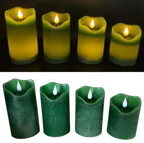 Online Fuchs 4 LED Kerzen aus Echtwachs im Set mit spiegelnder Flamme, Dimmer, Timer und Fernbedienung - 204 (Grün)