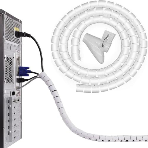Yiqicomle Cable Organizer - Coiled Tube Cable Management Cover - White - 1.5M