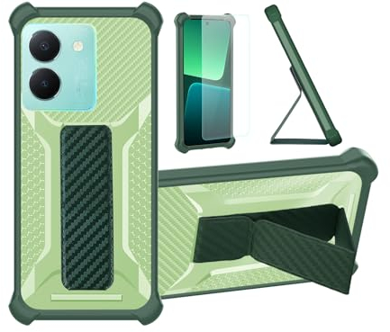 Aroepurt Funda para Vivo Y36 Funda Carcasa Case Cover [con Protector de Pantalla de Cristal Templado] Híbrida [Soporte Plegable Magnético] [Esmerilado antihuellas] Verde