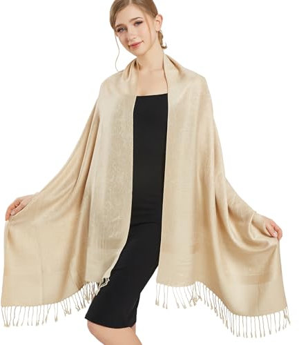 vimate Champagner Pashmina Schal Wrap-Klassische Paisley Muster Pashminas Schals für Frauen Abendkleider mit Fransen(DE-Style 1-Champagne)
