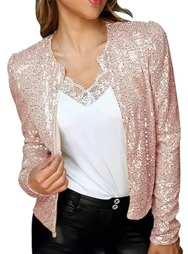 hahuha Cardigan da donna sciolto cardigan ritagliato per le donne moda colore abbinato paillettes corto casual cappotto da donna spolverino cardigan per le donne, Oro rosa, 3XL