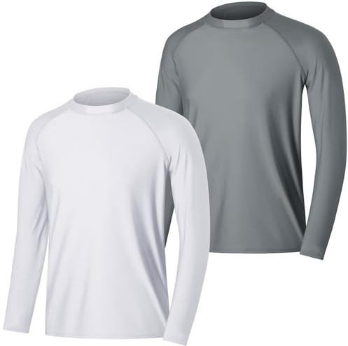 MASOCIO 2 Pièces T-Shirt Anti UV à Manche Longue Rash Guard Homme UPF 50+ Maillot de Bain Hauts Séchage Rapide