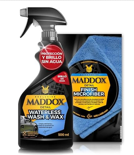 MADDOX DETAIL - Kit Limpieza Sin Agua Rápida, Eficaz | Abrillantador De Carrocería De Coche | Repelente De Agua Para Coche | Alta Eficiencia Fácil Aplicación | Waterless Wash & Wax y Finish Microfiber