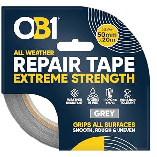 OB1 Grey All Weather Repair Tape Extreme Strength - Ultra Strong Waterproof Duct Tape - Maximum Bond Strength - Heat, Water & UV Resistant - Indoor & Outdoor Use - 50mm x 20m Roll