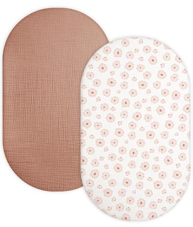 Stubenwagen-Bettlaken für Babys, Jungen, Mädchen, 2er-Pack, Spannbettlaken für rechteckige, ovale Sanduhr-Stubenwagen, Musselin-Moseskorb-Bettlaken (Dusty Rose & Flower-A, Stubenwagen-Bettlaken)