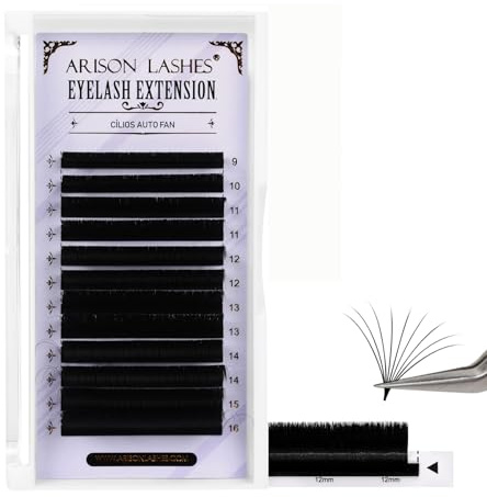 Arison Lashes Easy Fan Lashes Wimpernverlängerung 0,07 mm C Curl 9-16 mm Mixed Length, selbstfächernde Volumenwimpern, matte Kunstseide