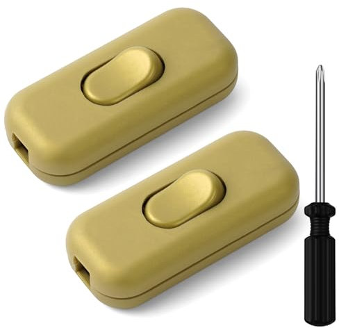 AXFEE 2 Pezzi Oro Interruttore Torpedo, Interruttore Bipolare 6A 250 V Interruttore in Linea Bipolare, Interruttore a Cavo, per Linea Piccoli Elettrodomestici, Lampade Scrivania, Lampade Comodino