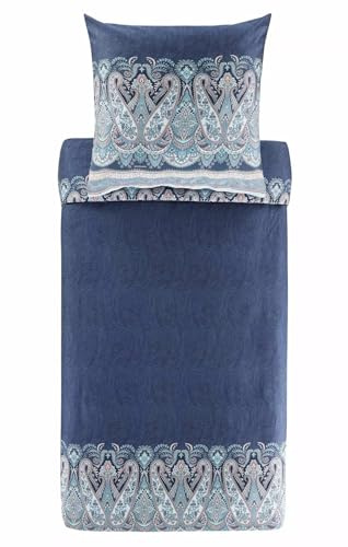 Bassetti Satin-Bettwäsche-Garnitur SABBIONETA Farbe BLAU B3 Größe 155x220+80x80