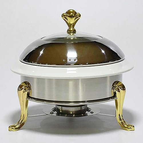CWCQGH Chafing Dish Buffet Set, Round Durable Chafer and Buffet Warmer Set, Stainless Steel Chafer for Kitchen Party Dining Buffet,Gold,Stainless Steel Liner (Gold Ceramic Liner)