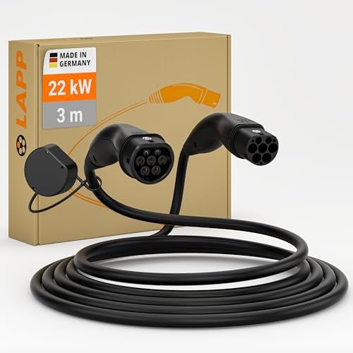 LAPP MOBILITY Helix Câble de Recharge 3m Type 2 22 KW/Auto-Enrouleur / 32 A/triphasé/Câble de Charge pour Voiture électrique/Mode 3, Noir