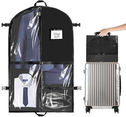 Kleidersack mit 5 Fächern, Faltbare Anzug Schutzhülle, Kleidersäcke mit Reißverschluss, Wasserdicht Anzugtasche 100×60cm, Staubdichte Kleiderhülle, für Anzug Kleid Sakkos Schuhe Reisen Lagerung