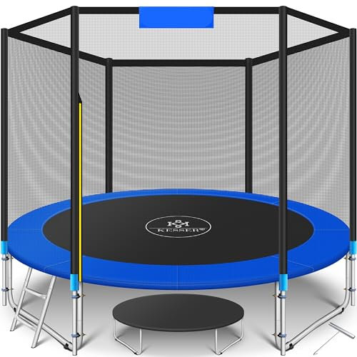 KESSER® Trampolin | Komplettset mit Sicherheitsnetz, Leiter, Randabdeckung & Zubehör | Kindertrampolin Gartentrampolin Belastbarkeit 150 kg (Blau, 366 cm)