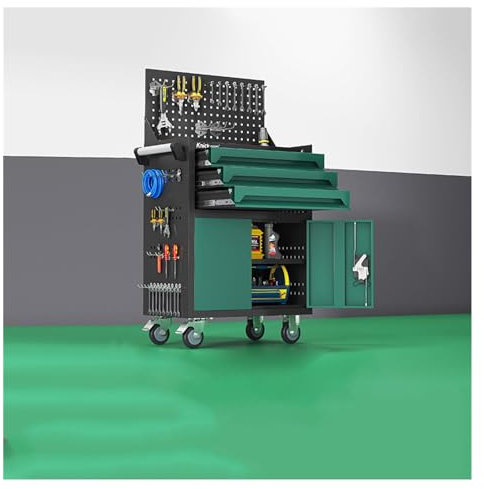 XUJUAN-0227 Tool Box Metal Tool Chest, 3-Drawer Rolling Tool Chest with Wheels, 2 in 1 Tool Cabinet with Locking System for Warehouse, Garage, Workshop Tool Chest(Green)