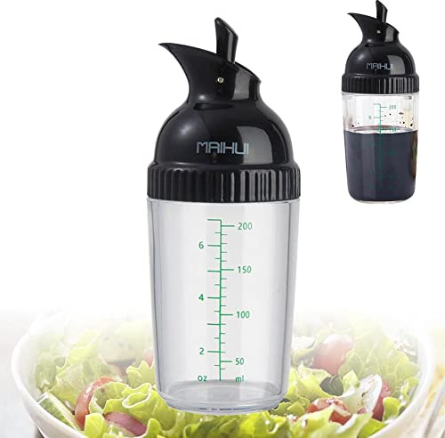 Salad Dressing Shaker,200ml Plastic Clear Measuring Bottle,Salad Dressing Mixer Bottle with Scale and Pour Spout,BPA Free Dripless Pour PP Dispenser Leak Proof Sealed Spout Lid, for Mixing Dressings