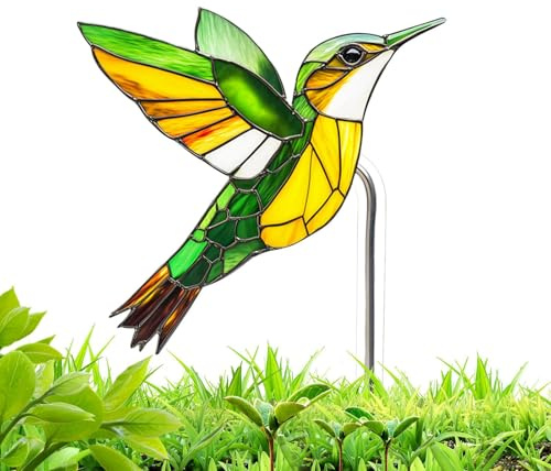 Vogel-Gartenstecker aus Acryl, Buntglas-Optik, Ornament, 12 x 9,5 x 0,3 cm, wetterfest, für Pool, Terrasse, Rasen, Topfpflanzen, Kakteen und Orchideen