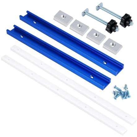 HKVTVCYPYA Kit de trineo de corte transversal for sierra de mesa con riel en T de aluminio, barras de inglete y tornillos de perilla for carpintería de bricolaje.(Blue)