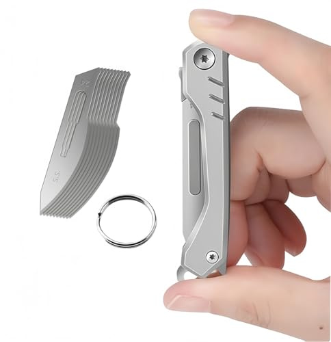 Utility Folding Scalpel, Unpacking Box Opener Cutter, EDC Craft DIY Cutting Hand Pocket Multi Tool Bottle Opener, 10 pcs 24# Replaceable Blades for Professional Wallpaper Precision Cutting(Silvery)