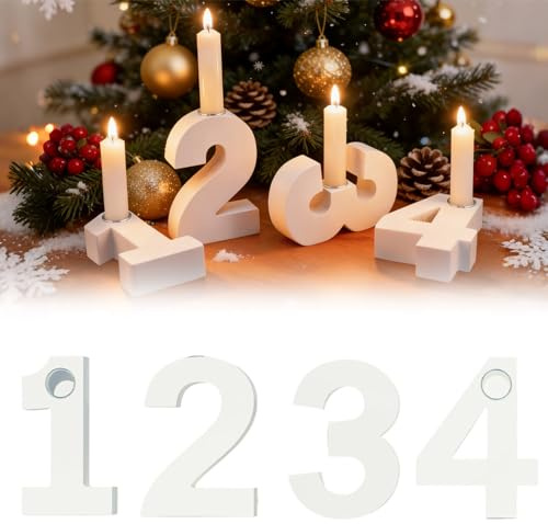4 Stück Adventszahlen Kerzenhalter, Holz Kerzenständer 1 2 3 4 | Advent Zahlen Kerzen, Holz Kerzenhalter, für Adventskranz Tischdeko Weihnachtsdeko Weihnachten Geschenk