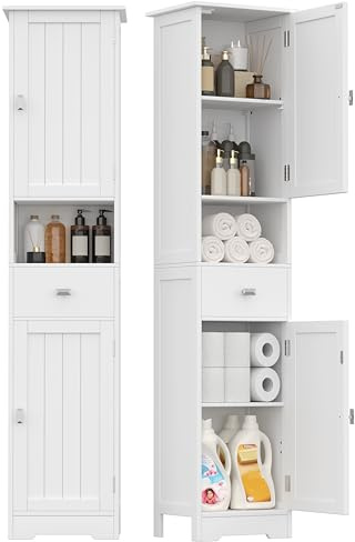 Akxomel 67 H Narrow Tall Bathroom Cabinet with 2 Doors and Storage Drawer