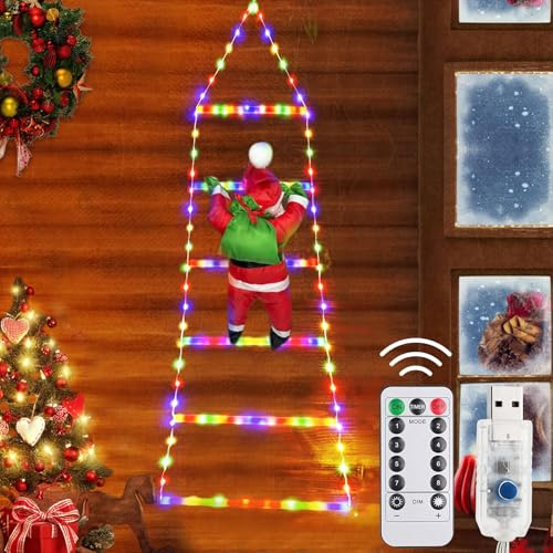 1.7M LED Weihnachtsmann Leiter Lichterkette,Weihnachtsbeleuchtung Außen,Weihnachtsbeleuchtung Außen LED Leiter Lichterkette,weihnachtsbeleuchtung Fenster für Innen Außen, Garten, Baum