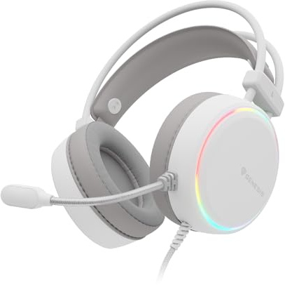 Genesis Neon 613 G2 Gaming Headset mit Mikrofon, RGB, 50-mm-Treiber, Weiß | Kabelgebundenes Over-Ear Headset für PC mit 3,5-mm-Klinke, USB-RGB, 50-mm-Treibern, Lautstärke- und Mikrofonsteuerung