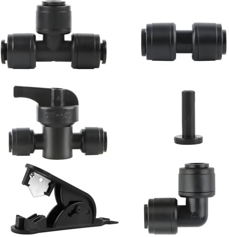 Kalolary Kit 46PCS Raccordi Rapidi 1/4 per Irrigazione a Goccia, Connettori Push-Fit con Gomiti, Dritti, T, Tappi, Valvole & Tagliatubo