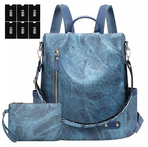 ONETOALL Bolso Mochila Mujer Casual, Mochila Antirrobo Mujer Impermeable en PU Cuero, Mochilas Mujer Pequeña con bolsillos RFID, Convertible en Bolso de Hombro y Mano para Viajes Uso diario