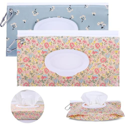 BAHME 2 Pezzi Porta Borsa per Salviette Umidificate Portabile, Sacchetto di Salviettine Umidificate, Baby Wet Wipes Pouches, Porta Salviettine Umidificate Riutilizzabile per Viaggi e Casa