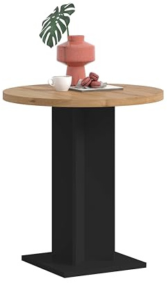 xonox.home – Esstisch Gustav 70x76x70 cm in Artisan Eiche Nachbildung und Schwarz – Kleiner runder Bistrotisch mit Säulenfuß – ummantelte Tischkanten, stabile Bauweise & einfache Montage mit Anleitung