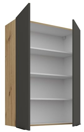 Kuechen-preisbombe Küchen Hängeschrank 80 cm - Höhe 90 cm ARIA Graphite Ultra matt + Eiche Artisan matt, hochwertige Fronten mit Anti Fingerprint Beschichtung Küchenzeile Küchenblock