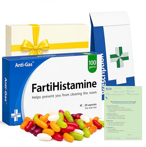 FartiHistamine Joke Pill Box – Funny Father’s Day Gift for Dad from Daughter & Son – Novelty Prank Jelly Bean Sweet Box with Prescription – Funny Birthday Gift for Men, Him – Secret Santa, Christmas