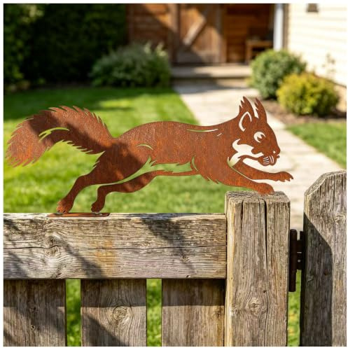 Ljevandria Eichhörnchen Gartendeko Rost Herbstdeko Outdoor | Rostige Metall Gartenstecker, Herbst Garten Deko, Gartenfiguren für Draußen Wetterfest, für Rasen Baumstamm Zaun, 30 * 12cm